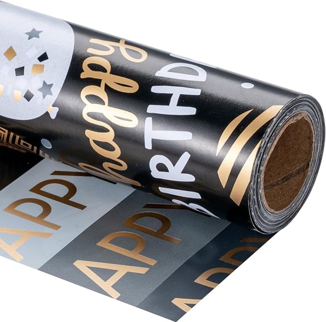 Reversible Wrapping Paper Roll – Black & Gold Balloon Pattern – 17.5" x 32.8' Mini Roll – Double-Sided Gift Wrap for Birthdays, Baby Showers, Anniversaries & Graduations – Heavy Duty Premium Paper